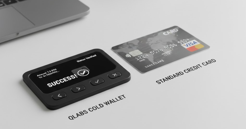 Qlabs Cold Wallet Size Comparison - Credit Card Format